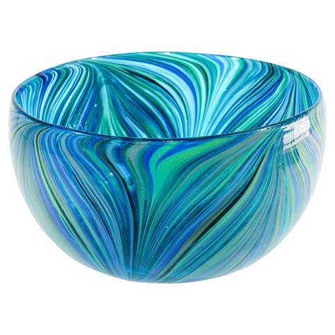 White And Blue Art Glass Bowl 